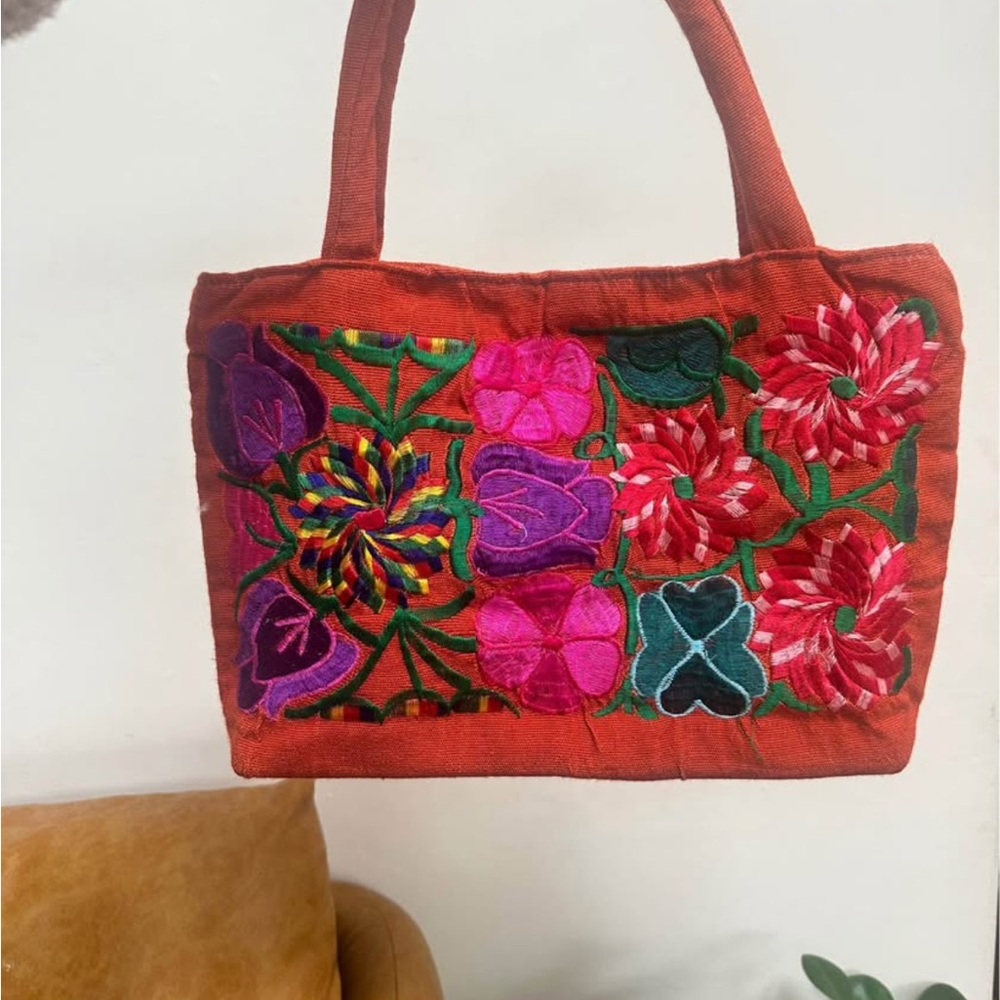 Embroidered Floral Tote Bag - Multicolor